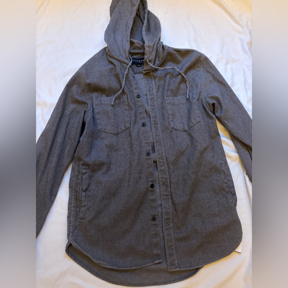 PacSun Men's Hooded Button-Up shirt in Charcoal